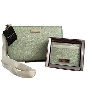 Kate Spade ♠️ Kenzie Green Glitter Sm Convertible crossbody clutch & Cardholder